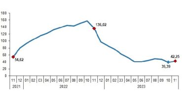 Yurt İçi Üretici Fiyat Endeksi (Yİ-ÜFE) yıllık yüzde 42,25, aylık yüzde 2,81 arttı