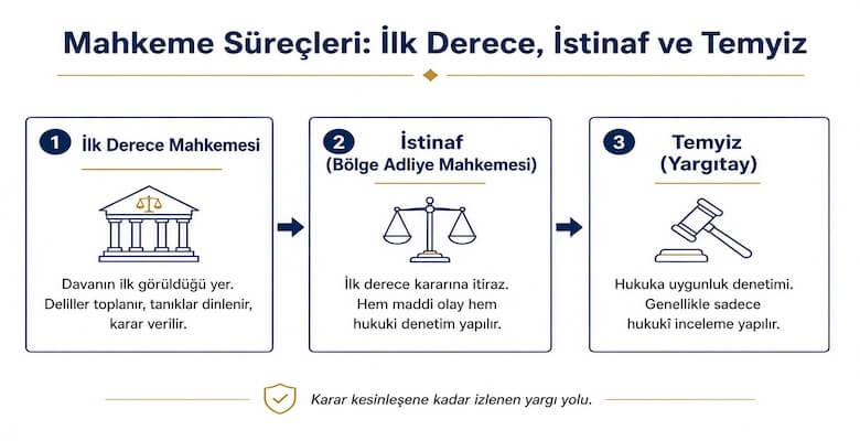 Mahkeme Süreçleri: İlk Derece, İstinaf ve Temyiz